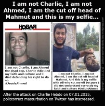 I am not Charlie, I am not Ahmed, I am the cut off head of Mahmut. And this is my selfie with Ali who cut me off because I did not understand correctly my faith and culture #JeSuisAhmed #JeSuisCharlie